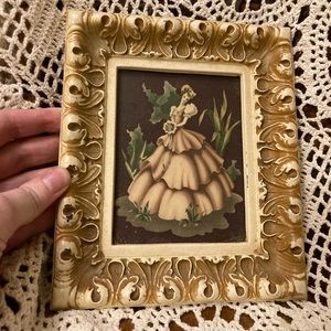 1940s Halftone Print, Framed - Lady With Bouquet in Pink, Smallest Size